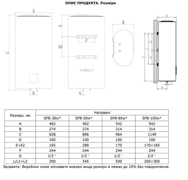 Бойлер Swan SFB-80w1 плаский slim 80л з WIFI і сухим ТЕНом 2кВт SFB-80w1 фото